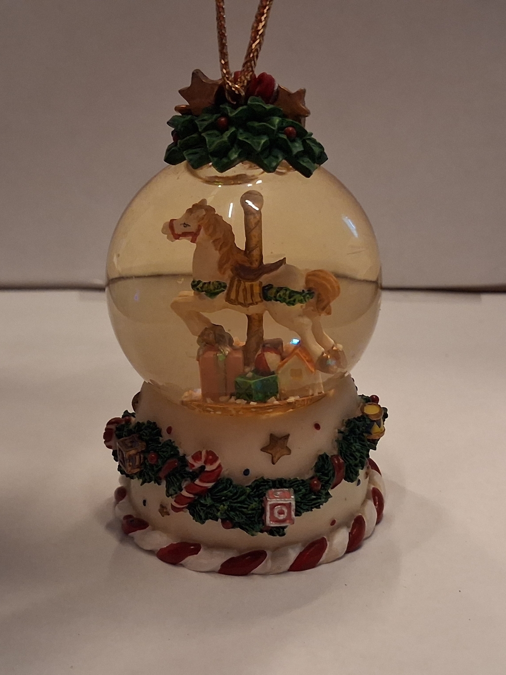 Holiday Carousel Horse Glass Ornament - Gold and White (Vintage)